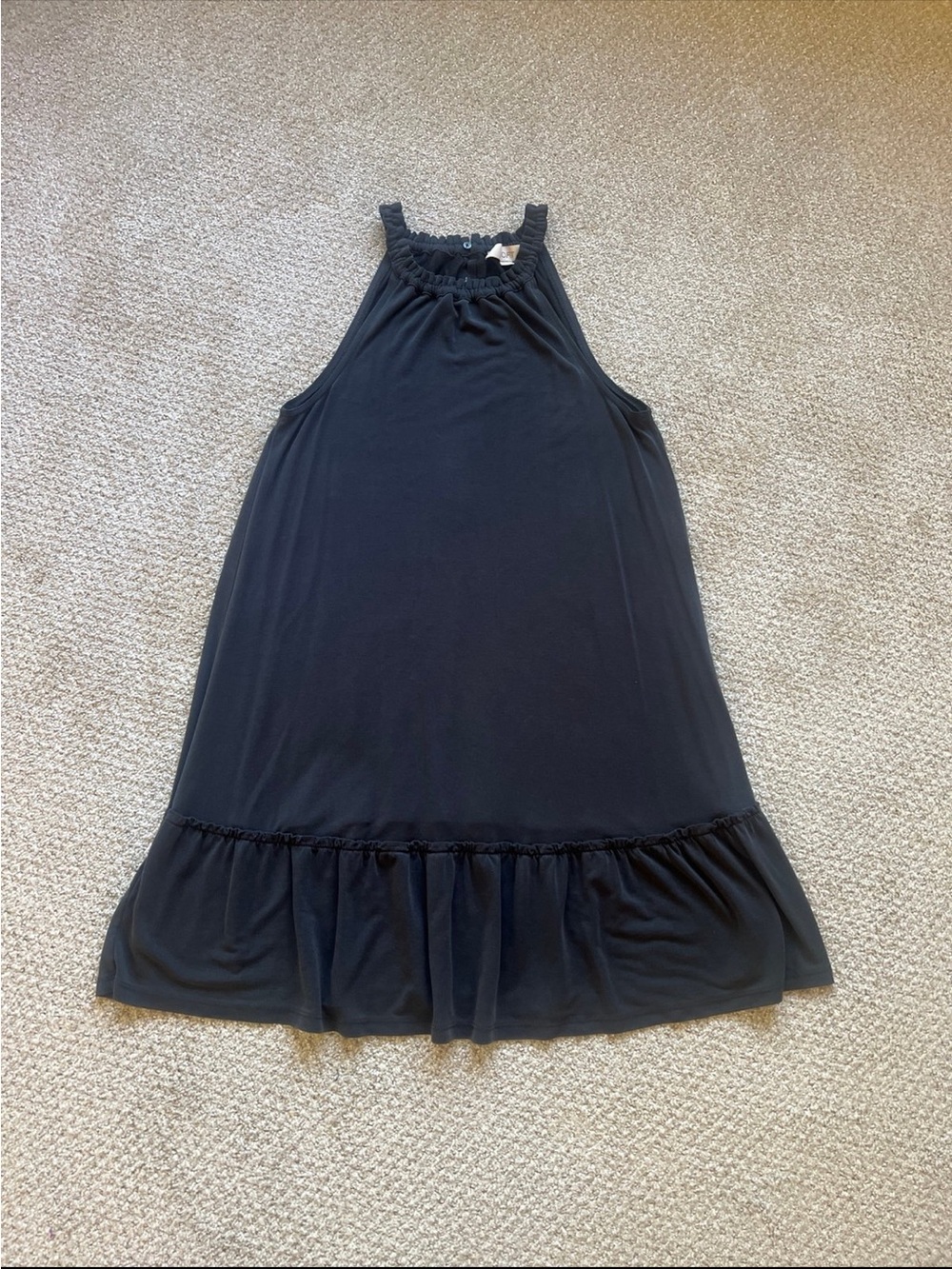 LOFT Black Asymmetrical Ruffle-Hem Sleeveless Dress